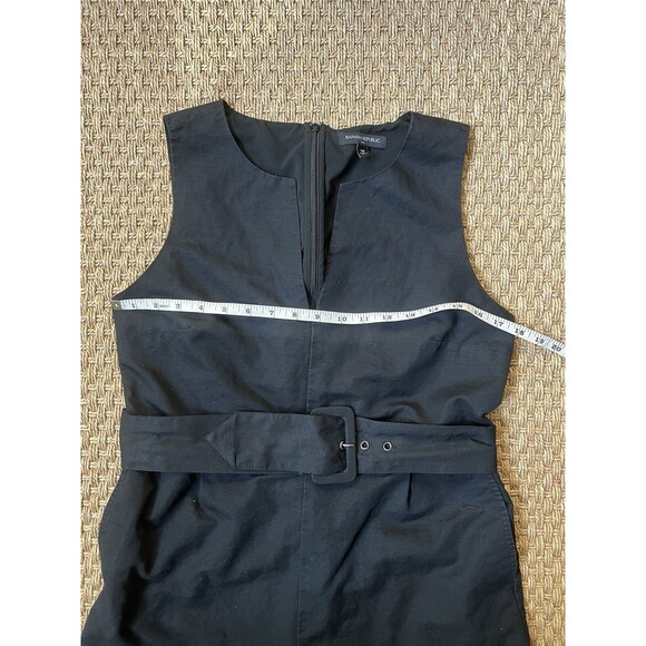 Banana Republic Romper Jumpsuit Black Linen/Cotton Wide Leg Cropped Belted Sz 10 - Picture 4 of 9